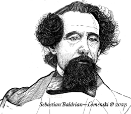 Charles Dickens, perokresba Sebastiana Baldrian—Lomenského © 2023